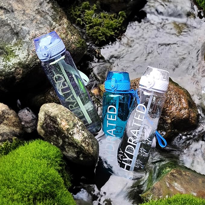 GOPPUS Clear Water Bottle With Straw 32oz Clear Sports Water Bottles Motivational with Time Marker Tritan BPA Free Clea Plastic Water Bottle Wide Mouth for Gym Travel Home School Office
