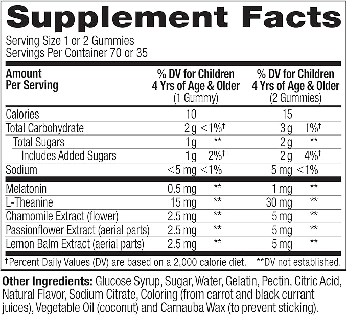OLLY Kids Sleep Gummies, 0.5mg Melatonin, L Theanine, Chamomile, and Lemon Balm, Raspberry - 70 Count
