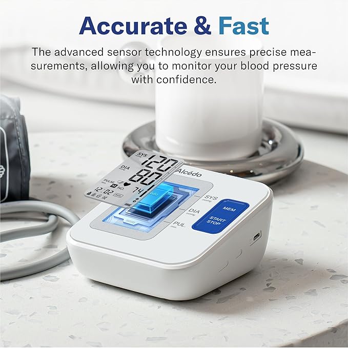 Alcedo Blood Pressure Monitor for Home Use, Automatic Upper Arm BP Machine with Large Cuff 8.7" -16.5", 2X 120 Memory