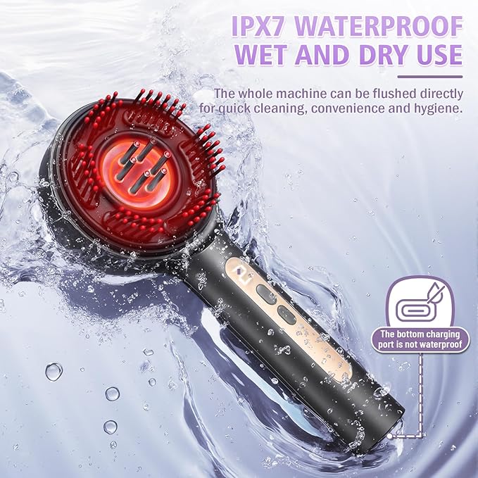 Electric Scalp Massager, 3-in-1 Hair Oil Applicator & IPX7 Waterproof Scalp Brush, Cordless, Portable Head Massager for Home & Travel, Red
