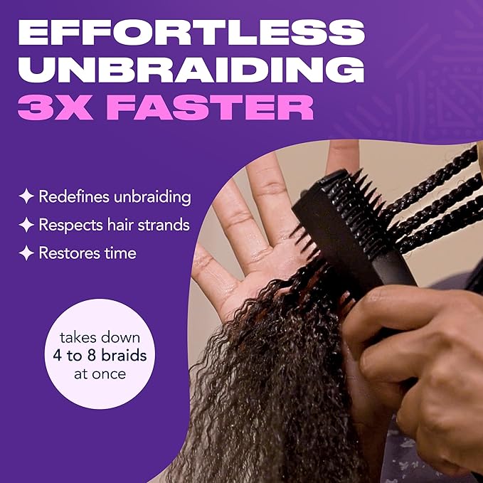 The UnBraider Detangler Brush For Braids | Unbraider To Take Braids Out | Premium Unbraiding Hair Brushes For Women | No Tugging & Breakage | All Hair Types | Black Onyx | 1 Count