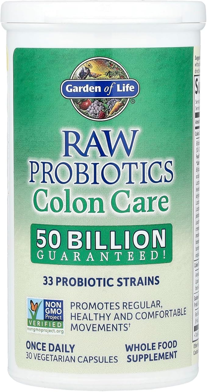Garden of Life Probiotics for Women and Men - Raw Probiotics Colon Care 50 Billion CFU and Enzymes, Shelf Stable Once Daily Acidophilus Probiotic for Regularity and Immune Health Support, 30 Capsules