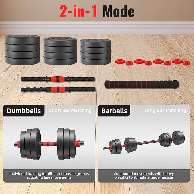 Multi-Functional Portable Changeable Dumbbell and Barbell Kettlebell Set with Adjustable Weights, 40LBS or 60LBS Sets, 2-in-1 or 4-in1, Multiple Styles