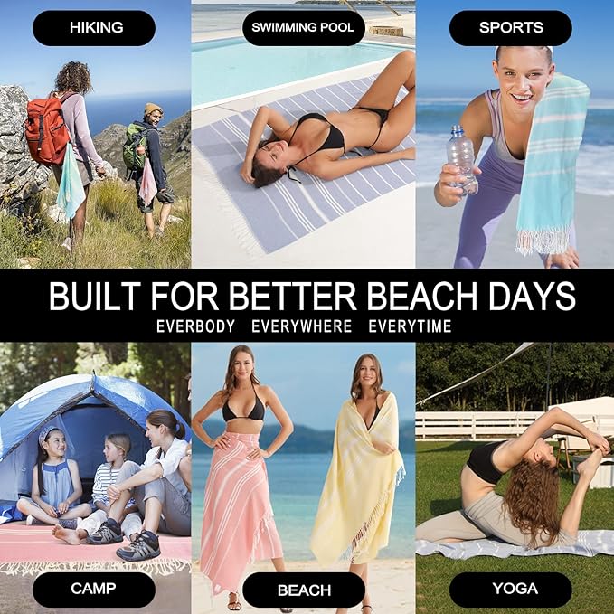 2 Packs Cotton Turkish Beach Towels Quick Dry Sand Free Oversized Bath Pool Swim Towel Large Extra XL Big Blanket Adult Travel Essentials Cruise Accessories Must Haves Clearance Vacation Stuff