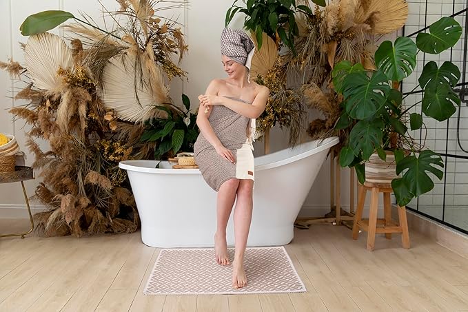 GOLD CASE HOME COLLECTION Bathroom Rugs 100% Cotton (Set of 2) Absorbent Turkish Bath Mat Sets Washable Rug for Floor & Tub NonSlip Bath Mats for Bathroom Quick Dry Mat 16x24 and 20x32 Beige