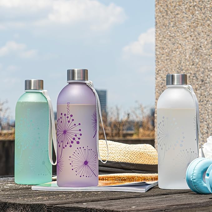 bzyoo 32oz 1 Liter Clear Water Bottle with Time Marker, Dandelion Design, Durable Plastic, BPA-Free, Reusable with Measurement Markings for Fitness and Outdoor Activities (Color: Silver)