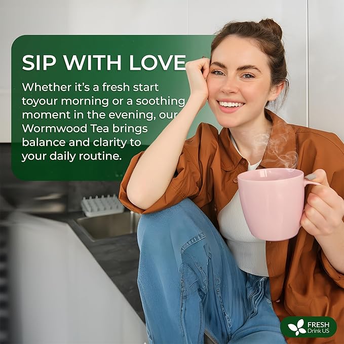 FreshDrinkUS, Premium Wormwood Tea - 75 Tea Bags - Handcrafted Herbal Blend, Caffeine-Free β Smooth Taste & Naturally Refreshing.