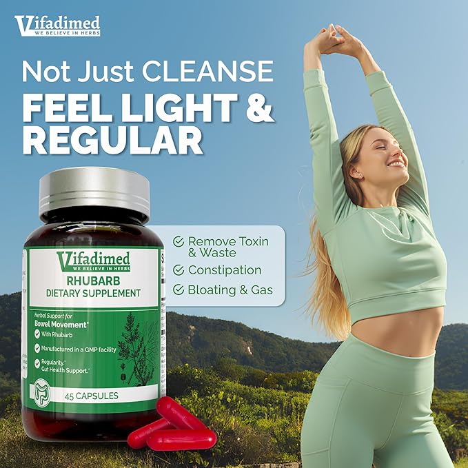 RHUBARB-15 Day Colon Cleanse,Gut Cleanse & Detox,Constipation Relief,Natural Stool softeners, Gentle laxatives, Daily Bowel Movement, Herbal Colon Cleanse Pill, 45 Capsules