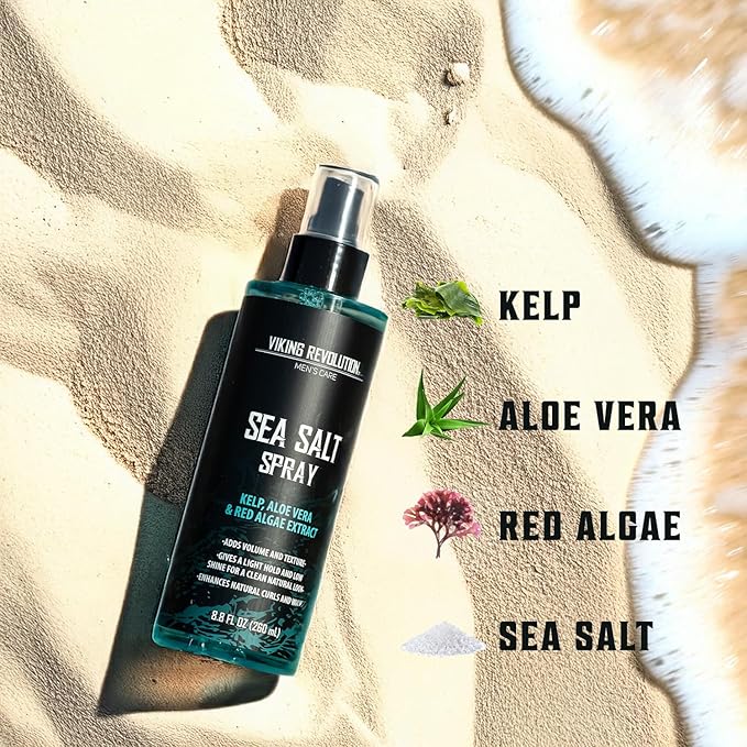 Viking Revolution Sea Salt Spray for Hair Men - Hair Texturizing Spray with Kelp, Aloe Vera and Red Algae Extract - Surf Sprays to Add Volume and Texture for Men Beach Hair - 8.8oz