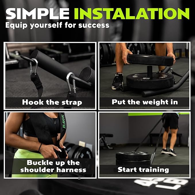 R2 Weight Training Pull Sled with Harness. 90 LBS Capacity & 6.5 Feet Strap. Power Speed Sled Ideal for Endurance and Weight Training. Compatible with Bumper Plates (Black)