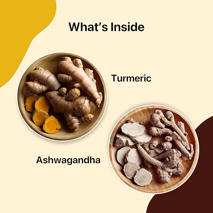 BLUE TEA - Turmeric Tea - Ashwagandha - 30 Count - Pyramid Plant Based Tea Bag | CURCUMIN RICH - HERBAL BLEND | Herbal Tea - Caffeine Free - Non-GMO - Vegan - Gluten Free - No Sugar | Reusable Tin Pack