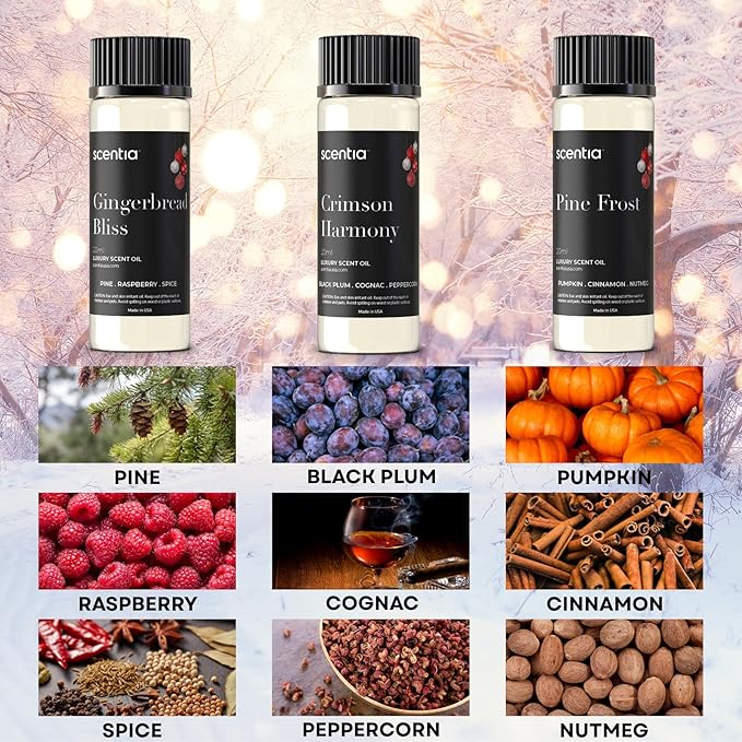 Christmas Fragrance Oil Set – Winter Essential Oils for Diffusers & Candle Making – Pine Frost, Gingerbread Bliss & Crimson Harmony – Holiday Gift Set – Made in USA – 3×20ml (2.03 fl oz)