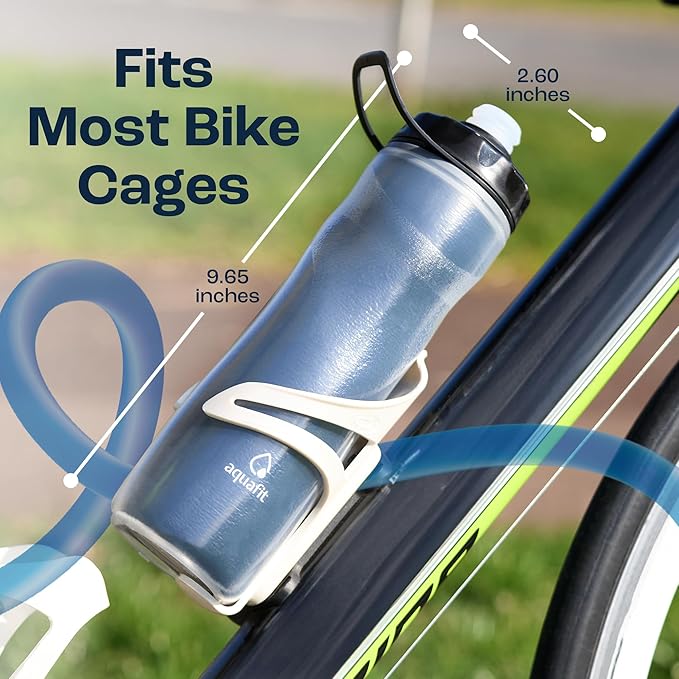 AQUAFIT Insulated Water Bottle - 20oz Leakproof Sports Water Bottle with Bite Lid, Bike Water Bottle, Easy Squeeze Water Bottles, Spill Proof for Cycling Bicycle - Fits Most Bike Cages (Blue)