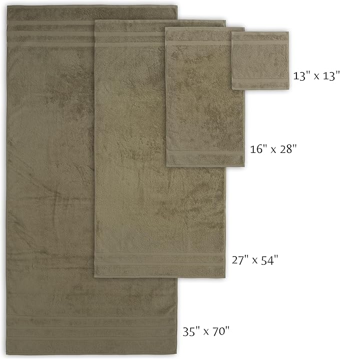 SOFE H&L | Olea Luxury Turkish Cotton Bath Towels Set of 6 : 2 Bath Towels 2 Hand Towels 2 Wash Cloths Green | Thick, Premium, Soft, Durable, Absorbent - Hotel Quality Towel Sets for Bathroom