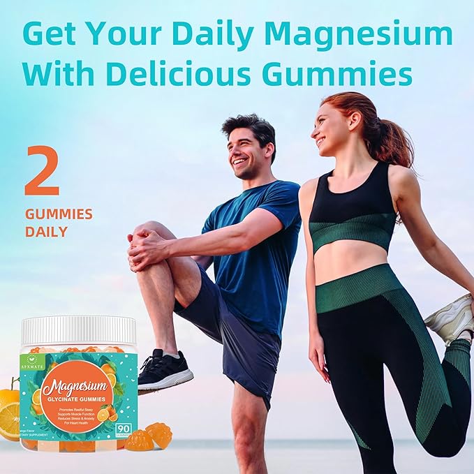 Magnesium Glycinate Gummies 400 mg - Sugar Free Magnesium Supplement for Adults with Glycinate & Malate, L-Theanine, Ashwagandha, Zinc, Vitamin B6 & D3, Supports Relaxation & Sleep Orange Flavor