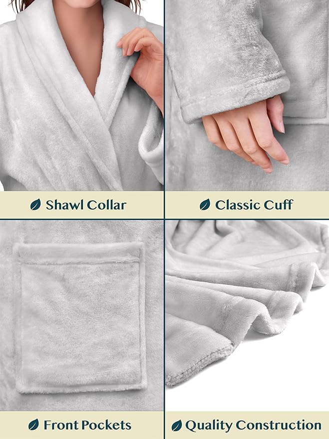 PAVILIA Womens Robe Fleece Plush Soft, Fluffy Fuzzy Cozy Warm Lightweight Bathrobe, Shower Spa House Long Robe for Women