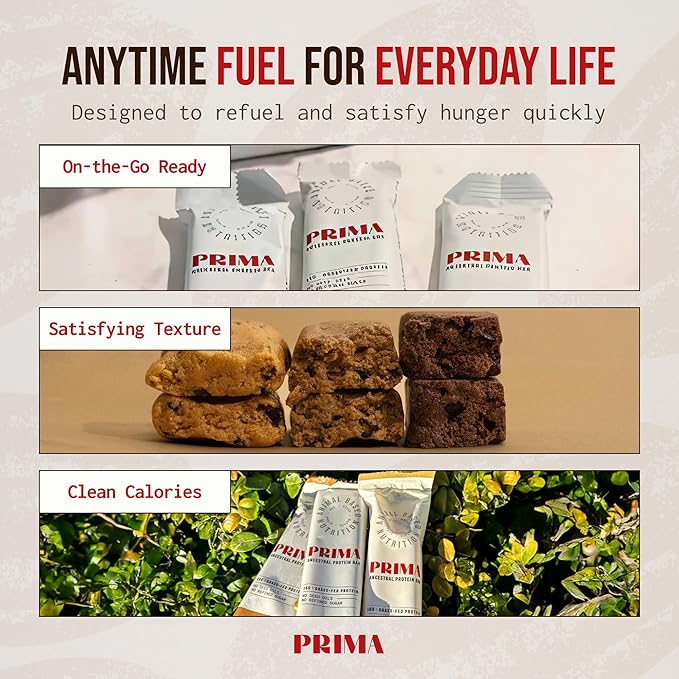 PRIMA ANCESTRAL PROTEIN BAR Grass Fed Protein Bars, 7 Pack – Animal-Based Protein Bar with Beef Tallow, Raw Honey, Seed Oil Free, Low Carb, Gluten-Free – Healthy, Energy Snacks for Clean Lifestyle (7 Pack, Variety Pack)