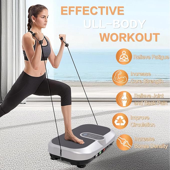 Vibration Plate Exercise Machine, Whole Body Workout Vibration Plates for Lymphatic Drainage with Bluetooth ,120 Adjustable Speeds Vibrate Stand Shake Board Machine for Weights Loss(Silver)
