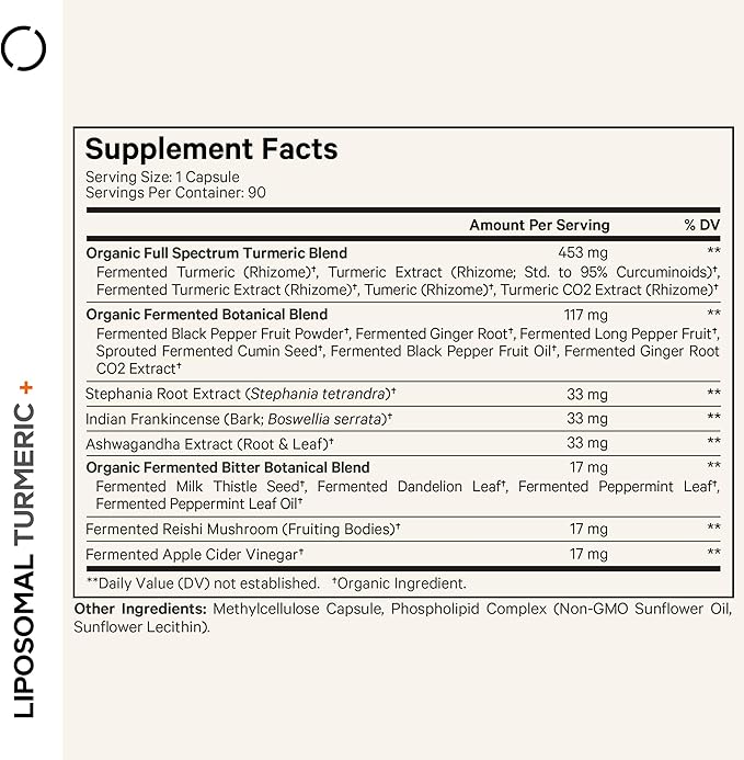 Codeage Organic Turmeric Supplement - 95% Curcumin Extract Pills - Liposomal Fermented Botanical Blend Black Pepper, Ashwagandha, Ginger, Stephania, Boswelia, Cumin, Digestive Bitters - 2 Pack