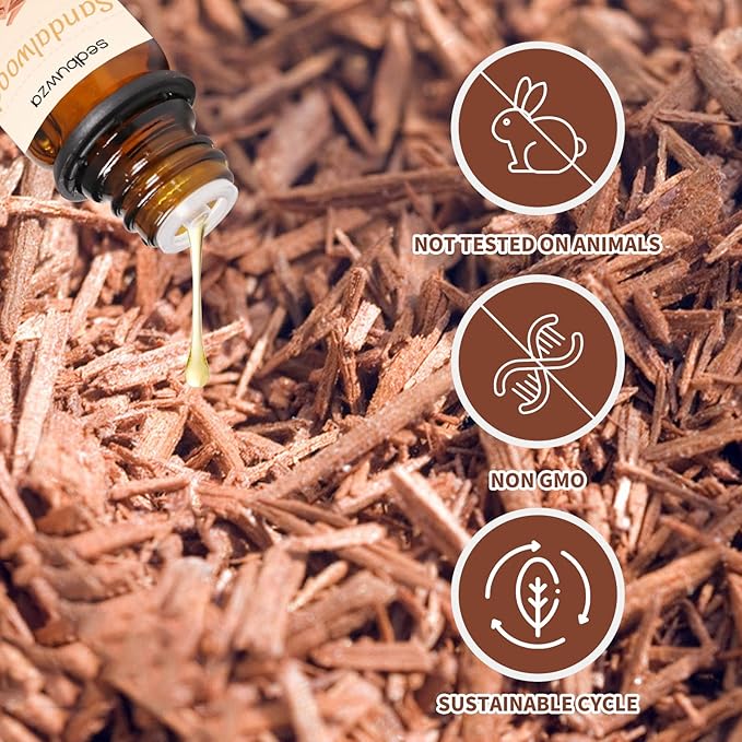 Sedbuwza Sandalwood Vetiver Essential Oil Set, Sandalwood Fragrance Oil Vetiver Scent Oil Set for Diffuser, Aromatherapy, Massage, Soap, Candle Making 2 x 10 ml