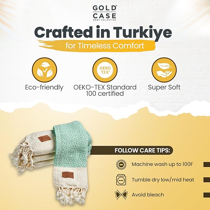 Gold CASE Turkish Hand Towels for Bathroom Set of 4 – 20 x 40'' – 100% Cotton Bathroom Towels – Aphrodite Kitchen Small Towel for Spa, Face, Tea & Dishcloth – Decorative Patterned Weave – Aqua