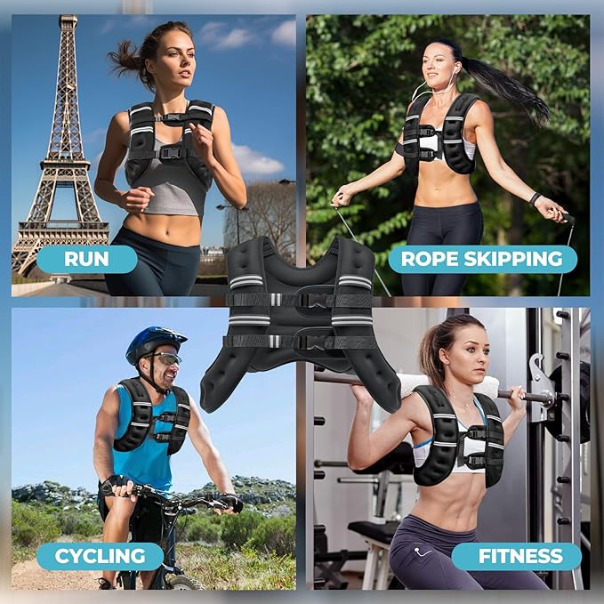 Weighted Vest, 12lb/16lb/20lb Weight Vest with Reflective Stripes for Men Women, Two Adjustment Straps for Workout, Strength Training, Running, Fitness, Muscle Building, Weight Loss