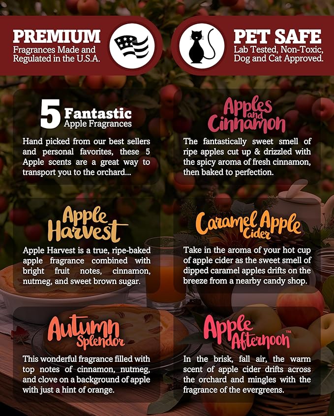 Shortie's Candle Company Apple Spice Wax Melts Variety 5 Pack - Formula 117-5 Highly Scented 3 Oz. Bars - Made with Natural & Essential Oils - Fall Warmer Wax Cubes