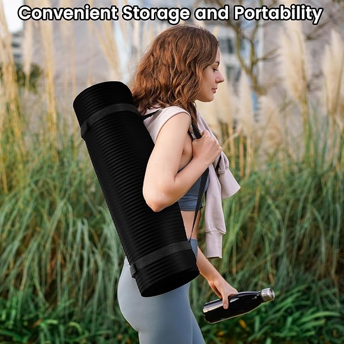 Yoga Mat, 1/2-Inch Extra Thick High Density Exercise Mat, Anti-Tear Exercise Yoga Mat with Carrying Strap, Suitable for Various Yoga Exercises