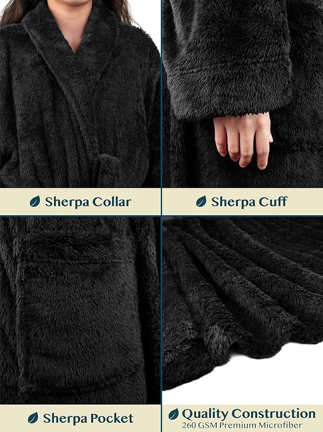 PAVILIA Premium Womens Plush Soft Robe Fluffy, Warm, Fleece Sherpa Shaggy Bathrobe