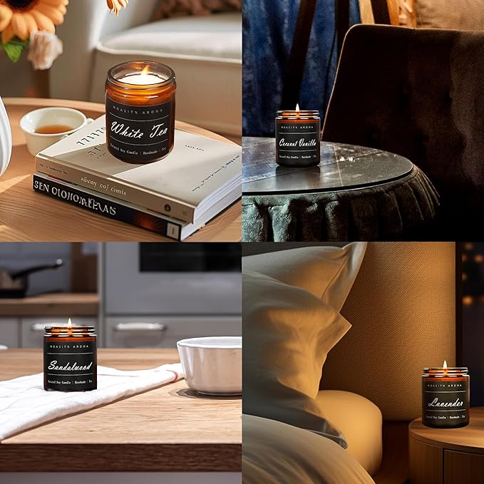 MOASITN Sandalwood Heavenly Scented Candles for Home| Natural Soy Aromatherapy Candle| Handmade Long Lasting Jar Candel| Gift for Women,Men| as Birthday,Housewarming,Thank You,Relaxing Gifts| 7oz