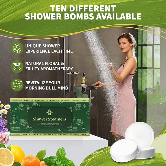 Shower Steamers Aromatherapy, Birthday Gifts for Women Men, 10 Different Shower Bombs with Fruity Floral Fragrances, Self Care Spa Gifts Mother's Day Gifts, Home Spa Essentials