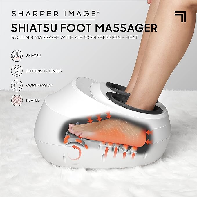 Sharper Image Shiatsu Foot Massager with Heat & Air Compression – Deep Kneading Rollers & Washable Cover| Relief for Heels, Balls, Arch| Electric Feet Massager| Masajeador| Massage Tool| Mens Size 12