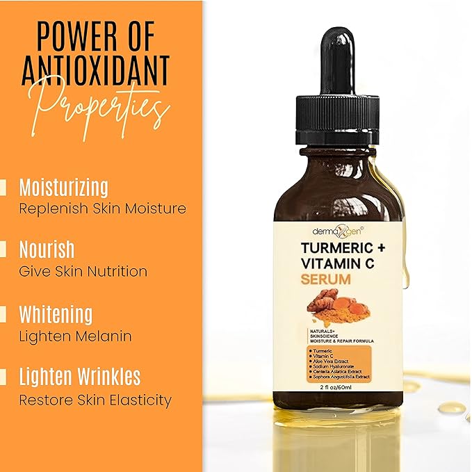 Turmeric Serum for Face + Glow-Boosting Vitamin C Serum –Organic Moisturizer for Acne, Dark Spots & Clear Skin– Boosts Hydration for Dry & Tired Skin – Anti-Aging Formula for Glowing Skin, 2 FL OZ