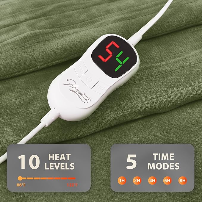 Homemate Electric Heated Blanket King Size - 100"x90" Heating Blanket King Size Dual Control 1/2/4/6/8 Hours Auto-Off 10 Heat Level Over-Heat Protection Flannel Sherpa ETL Certification