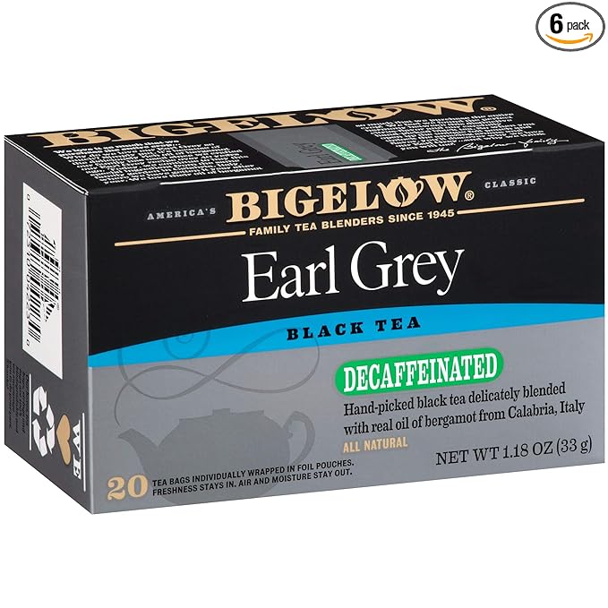 Bigelow Tea Decaffeinated Earl Grey Black Tea, Decaf Tea, 20 Count Box (Pack of 6), 120 Total Tea Bags