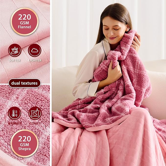 Heated Electric Blanket King Size - 100"x90" Flannel Heating Blanket with 10 Heating Levels & 5 Time Settings Over-Heat Protection, Winter Warmer for Adults with ETL Certification(Pink)