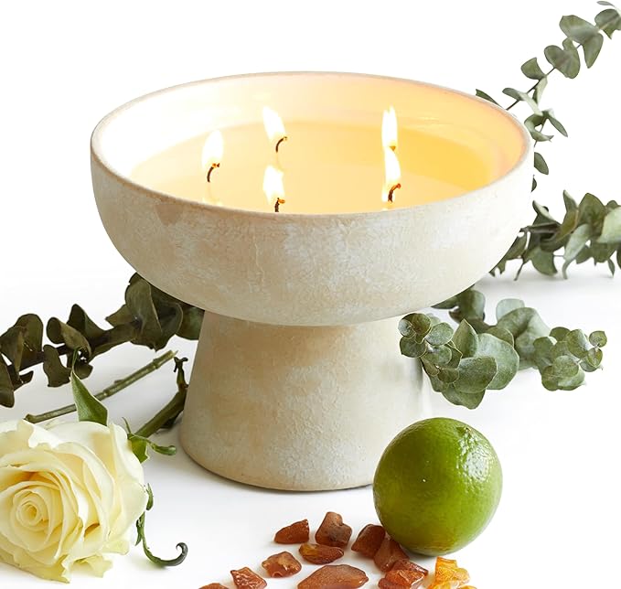 BLUEME Eucalyptus & Lime, Luxury Candle w/Essential Oils, 5 Wick, Hand-Poured Soy, Cotton Wick, Ceramic