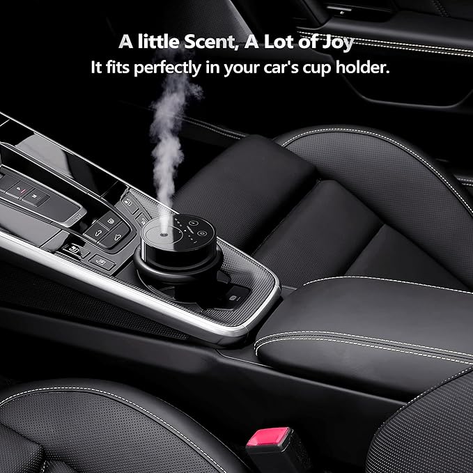 Waterless Diffuser for Essential Oil, Battery Operated Nebulizer, 0.7 Fl.Oz./ 20mL Capacity, Mini Scent Air Machine, 3 Countdown Timers & 3 Mist Levels for Home Room Car Office - AN8 Black