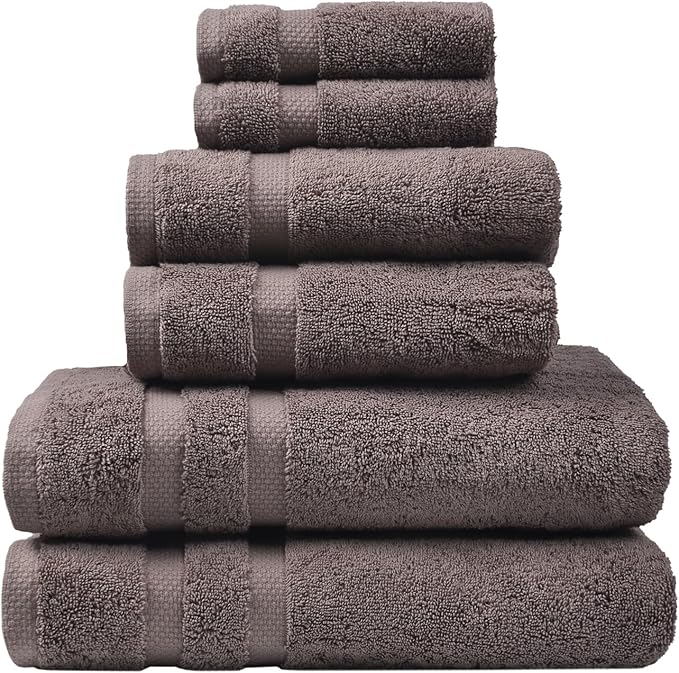 SOFE H&L | Olea Luxury Turkish Cotton Bath Towels Set of 6 : 2 Bath Towels 2 Hand Towels 2 Wash Cloths, Dark Gray | Thick, Premium, Soft, Durable, Absorbent - Hotel Quality Towel Sets for Bathroom