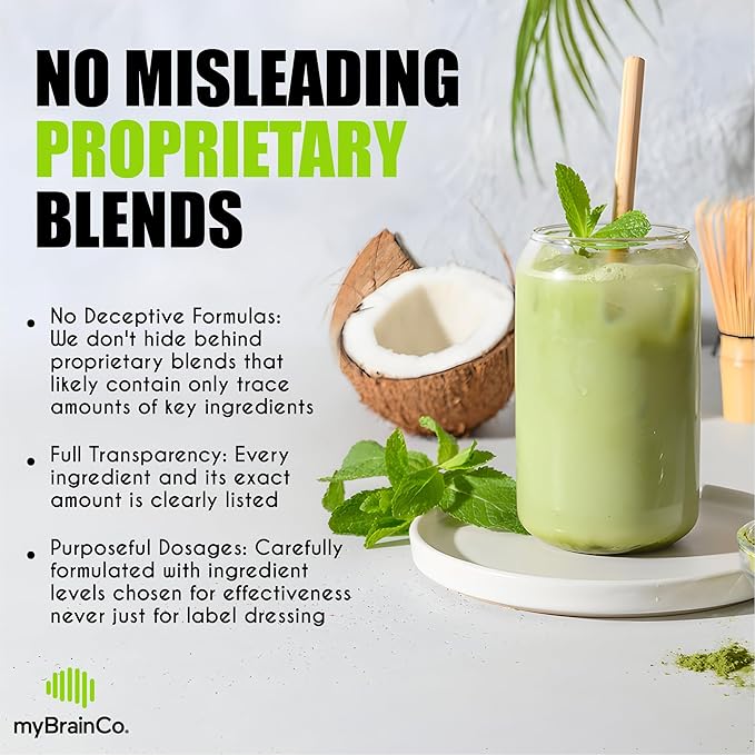 myBrainCo. Nootropic Greens - Premium All-in-One Body, Brain & Longevity Optimization Nutrition. Organic Greens & Superfoods, Alpha-GPC, L-Theanine, Lionβs Mane, TMG, NR, NAC & More. (15.9 oz)