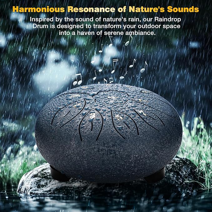 Facmogu Rain Drum for Outside Garden, 6 Inch 11 Notes Rain Drum for Garden Instrument, Chakra Drum for Rain Outdoor, Musical Steel Tongue for Meditation Musical Education Yoga Zen Gifts - Green