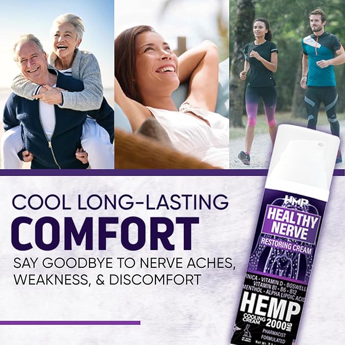 Neuropathy Cream Nerve Pain Support Hemp Cream 2000mg Maximum Strength Relief for Feet, Hands, Legs, Toes, Back. Natural Arnica, Vitamin D3 B1 B6 B12 w Menthol, Made in USA 2.1oz