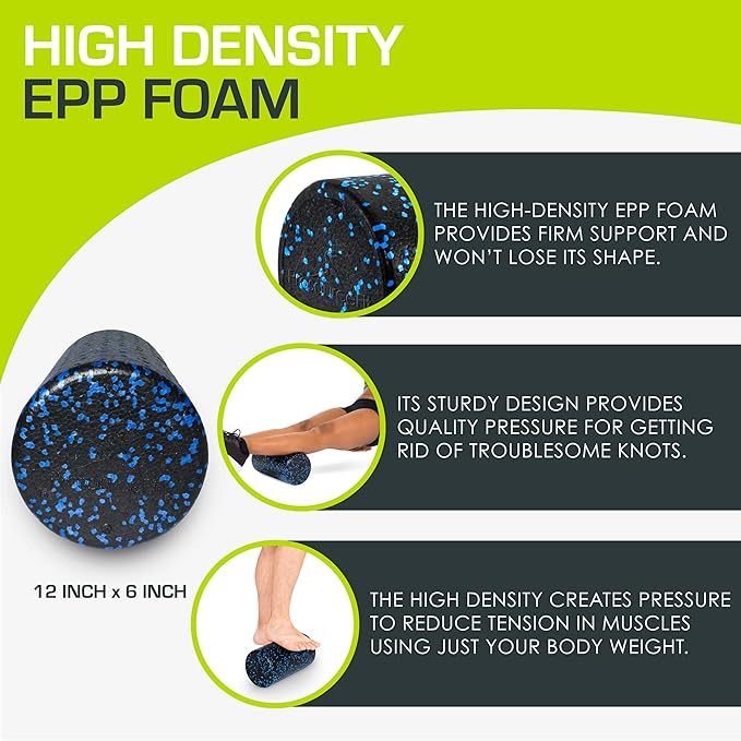 ProsourceFit High Density Foam Rollers 12 - inches Long, Firm Full Body Athletic Massage Tool for Back Stretching, Yoga, Pilates, Post Workout Muscle Recuperation