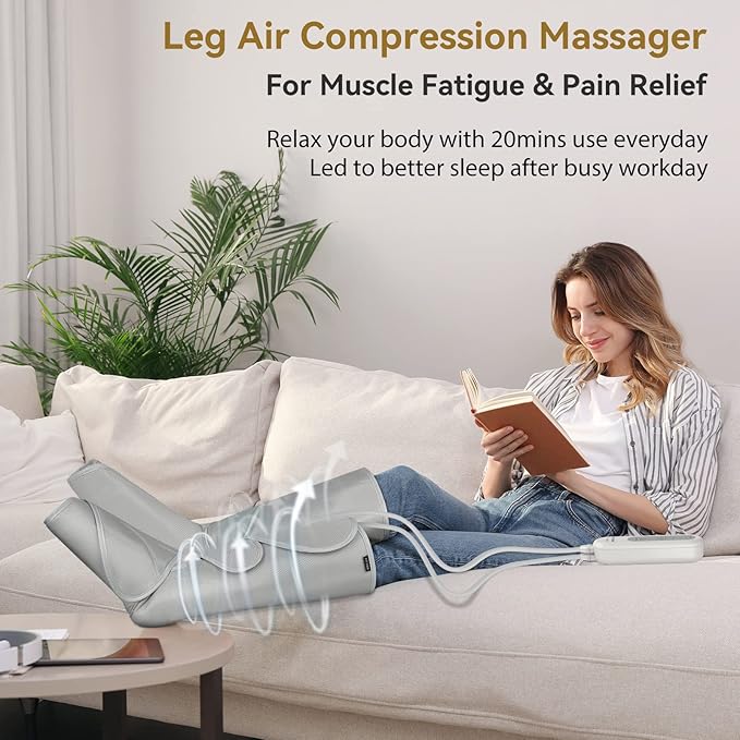 FIT KING Air Compression Leg Massager for Circulation to Relieve Pain, Swelling, Edema, RLS, Ideal Gift for Mom Wife (Extensions Included)