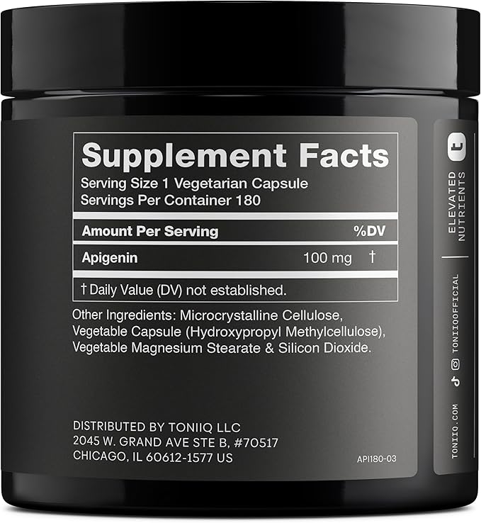 Toniiq Ultra High Strength Apigenin - 100mg Concentrated Formula - 98%+ Highly Purified - 180 Vegetarian Capsules