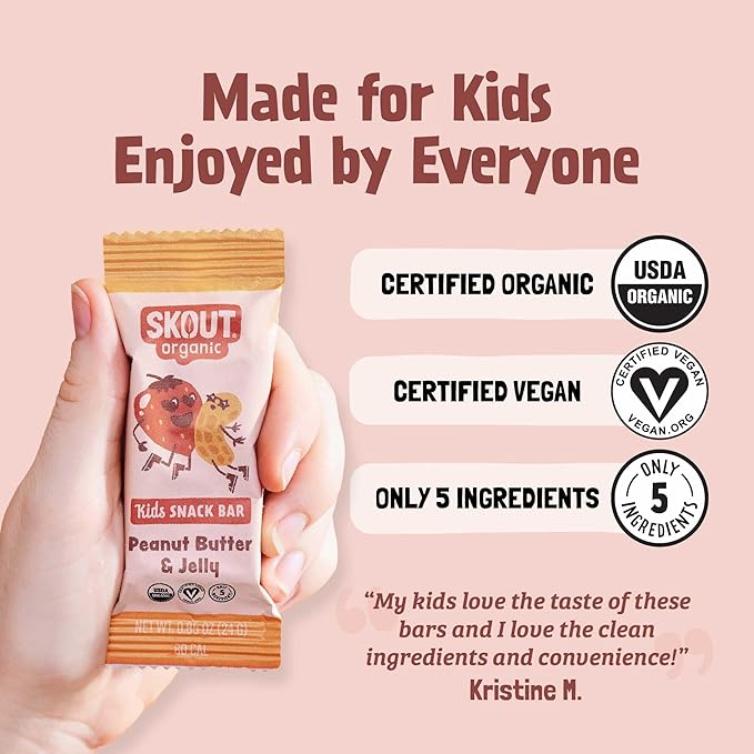 Skout Organic Plant-Based Protein Bars Peanut Butter & Jelly (12 Pack) - 10g Protein - Vegan Protein Bars - Only 5 Ingredients - Easy Snack - Gluten, Dairy & Soy Free