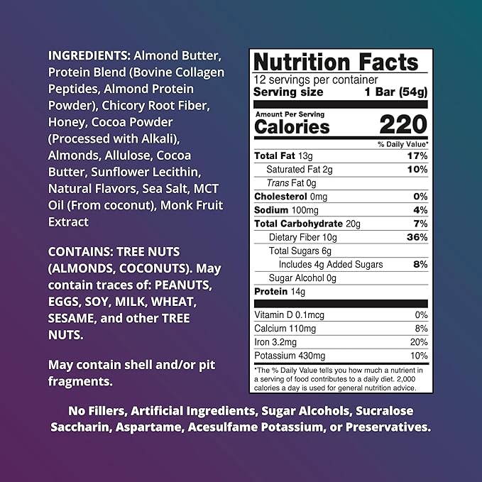 Fuel4Ever Collagen Protein Bars | 14G protein, Gluten Free, Dairy Free, No Stevia or Artificial Ingredients Added, Sweeteneed with Honey | Box of 12 Chocolate Almond Flavor