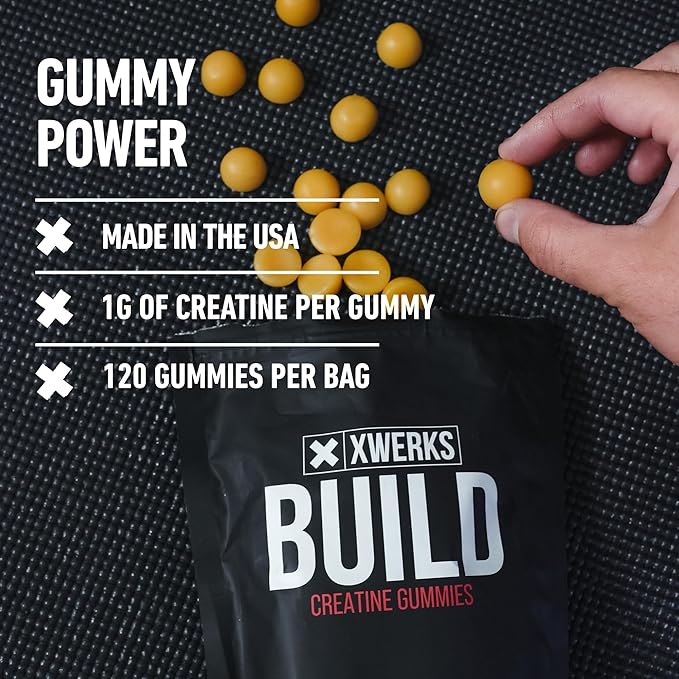 Xwerks Build Creatine Gummies for Men and Women, 120 Count, 100% Pure Creatine Monohydrate, Watermelon Flavored Muscle Building Gummies 4g Per Serving, Pre Workout Anti Melting, 5000mg Total Creatine