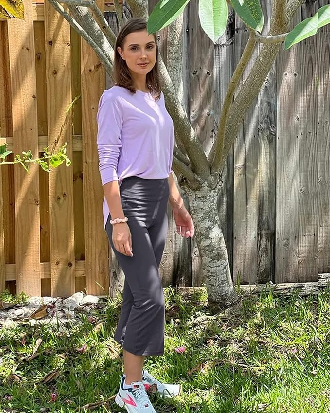 Promover Capri Pants for Women Wide Leg Yoga Cropped Pants with Pockets Loose Casual Summer Pants