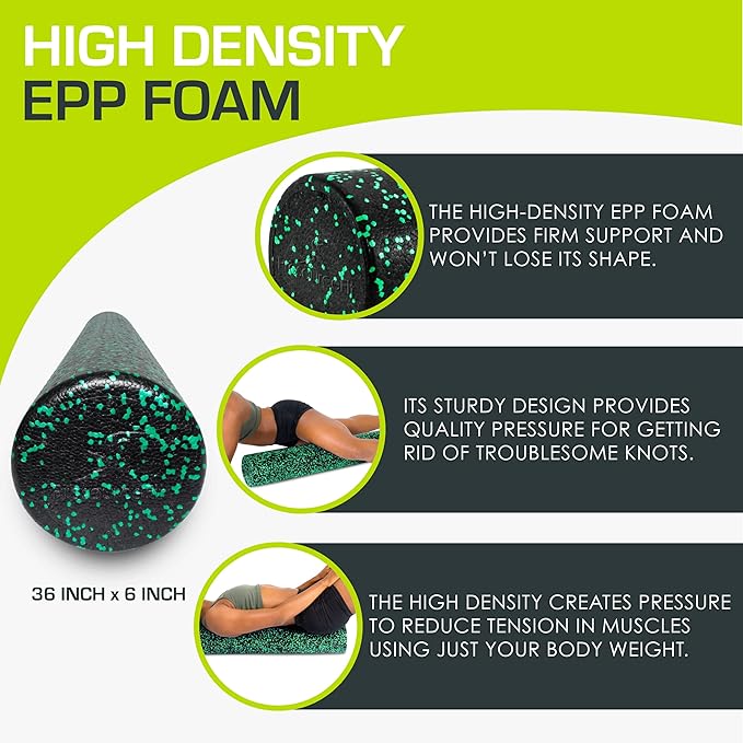 ProsourceFit High Density Foam Rollers 12 - inches Long, Firm Full Body Athletic Massage Tool for Back Stretching, Yoga, Pilates, Post Workout Muscle Recuperation